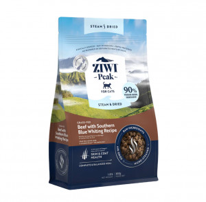 Ziwi Peak Steam&Dried Cat Beef with Southern Blue Whiting sausas pašaras katėms 800 g