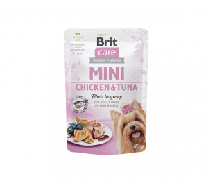 Brit Care Mini konservuotas pašaras šunims maiš. Chicken&Tuna fillets in gravy 85 g