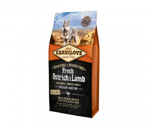 Carnilove Fresh Ostrich&Lamb for small breed adult sausas pašaras mažų veislių šunims su strutiena ir ėriena 1