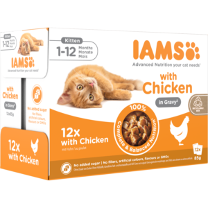 IAMS Delights Kitten in Gravy konservuotas maistas kačiukams, 12 × 85 g