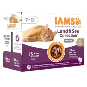 IAMS Delights Senior Land & Sea Collection in Gravy 12x85 g – konservai senyvoms katėms | Akvanamai